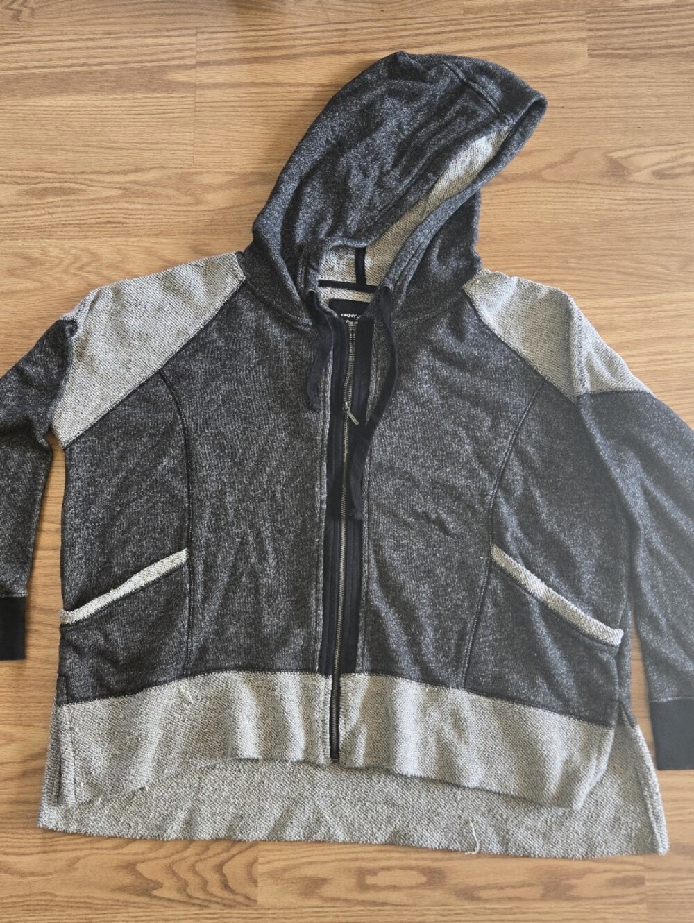 DKNY Gray and Black Knit Zip Hoodie size MED